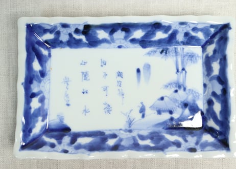 明治後期～大正染付山水人物図長角皿①