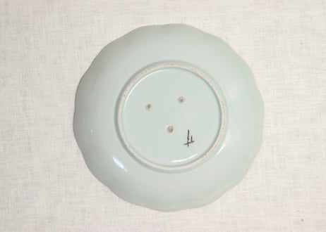 江戸幕末染付山水と花図7寸皿