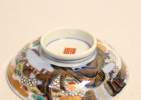 明治前期色絵山水図通り物飯茶碗①