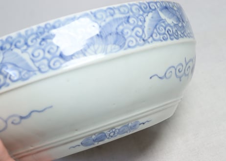 江戸幕末染付牡丹図平鉢
