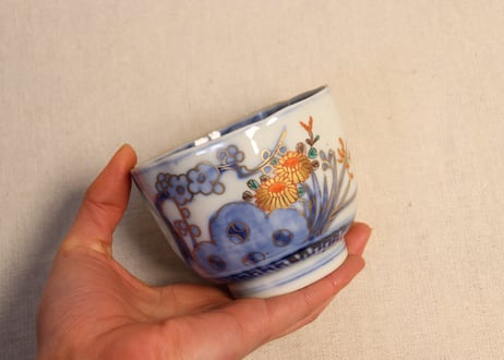 明治前期色絵四君子図通り物向付 少甘手