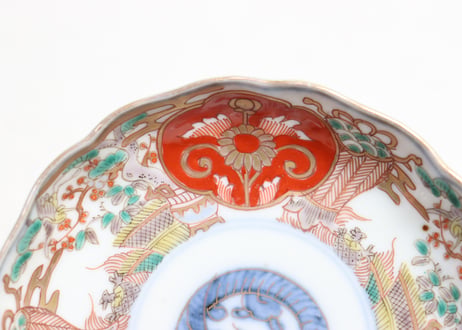 明治前期色絵松竹梅に鶴亀図通り物小皿