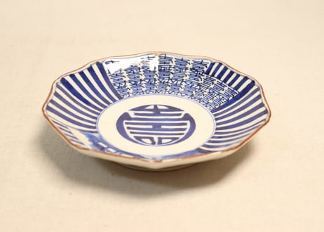 明治後期～大正染付山水と寿文字図十弁5寸皿②薄め