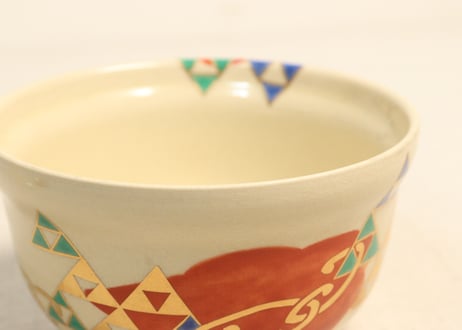 昭和30～40年代京焼色絵幾何学文飯茶碗
