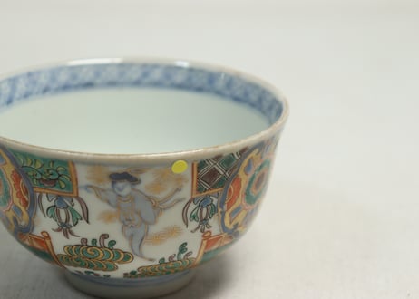 明治前期色絵獅子牡丹と人物図通り物飯茶碗②少甘手