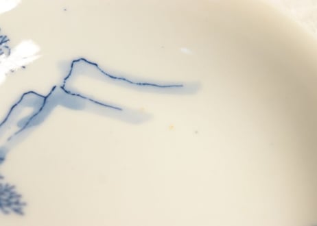 明治後期~大正銅判染付山水舟上人物図小皿