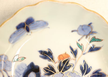 江戸幕末色絵牡丹と蝶図なます皿①