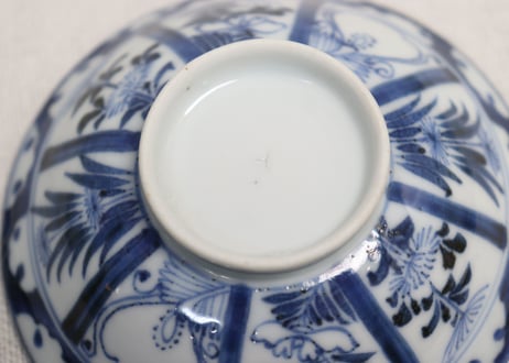 江戸後期染付草花割絵と雪輪図蓋茶碗