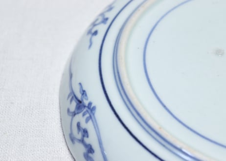 江戸中期染付牡丹唐草図7寸皿　ホツ,金継ぎ用