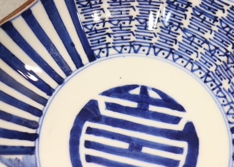 明治後期～大正染付山水と寿文字図十弁5寸皿②薄め