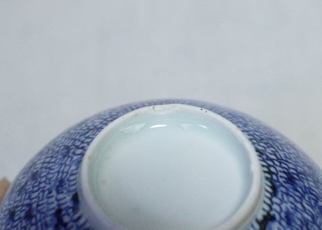江戸幕末染付微塵唐草図蓋茶碗➁　高台ホツ,口縁少甘手,蓋ノミホツ