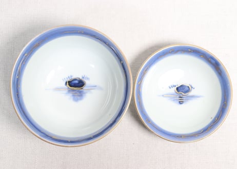 江戸幕末金彩染付山水図飯茶碗