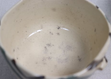 明治後期~大正織部焼幾何学文図角蓋物　染み