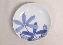 明治前期鍋島焼染付葉と七宝文5寸台皿②ノミホツ