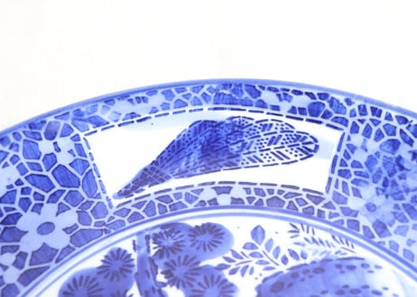 明治前期紙刷茄子鷹富士図大皿 ホツ