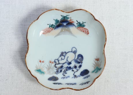 江戸中期色絵馬図四弁通り物小皿 　5客組