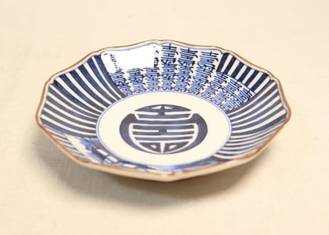 明治後期～大正染付山水と寿文字図十弁5寸皿①濃いめ