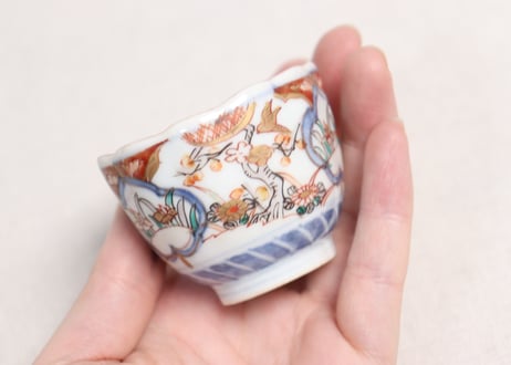 明治前期色絵梅に鶯と菖蒲図通り物小向付