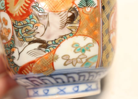 明治前期色絵桃と鶴図通り物向付①