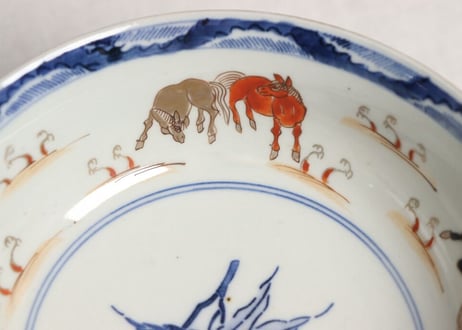 明治前期色絵馬図三ツ組鉢