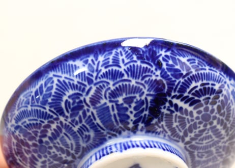 明治前期紙刷六方に花図飯茶碗