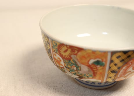 明治前期色絵桃と鶴図通り物蒸茶碗①