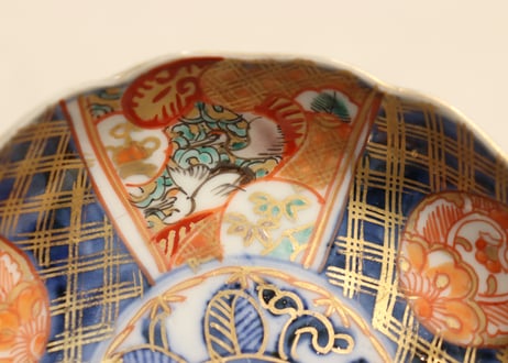 明治前期色絵桃と鶴図通り物小皿②　少甘手