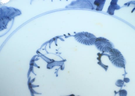 江戸幕末染付竹林雀図6寸皿①　フリモノ