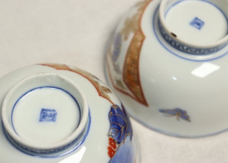 明治前期色絵富士に鷹と茄子図蓋茶碗①