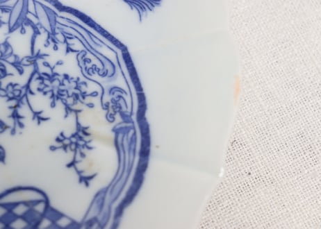 明治後期～大正銅判牡丹花籠と鞠図六弁6寸皿