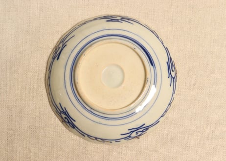 明治後期~大正色絵桜と波千鳥図通り物小皿