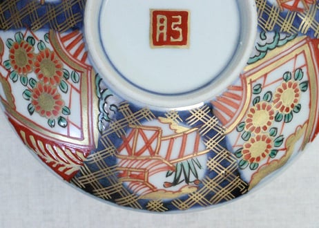 明治前期色絵扇面に菊図通り物蒸茶碗