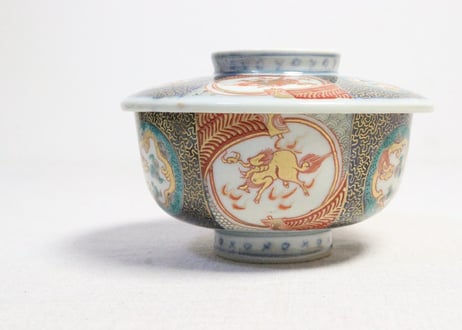 明治前期色絵麒麟と龍図蒸茶碗