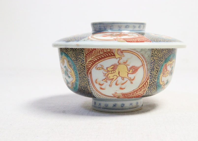 明治前期色絵麒麟と龍図蒸茶碗 | 吉祥寺PukuPuku