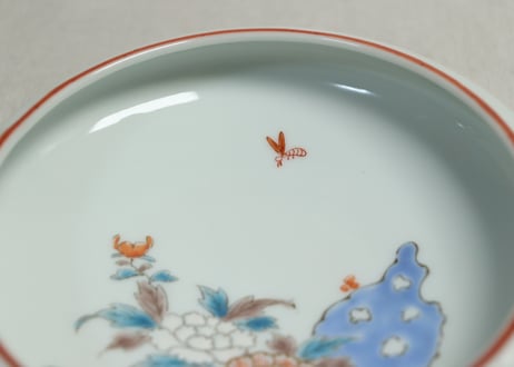 大正～昭和戦前色絵岩に牡丹図縁丸小鉢