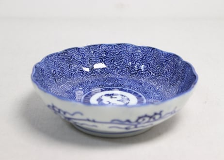 明治前期紙刷微塵唐草図なます皿①