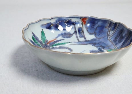 江戸後期色絵芭蕉と麒麟図なます皿　5客組