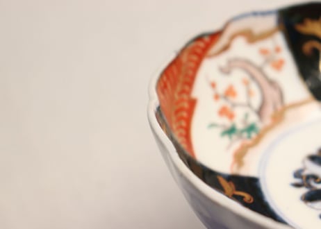 明治前期色絵三方に竹梅図なます皿 高台ホツ
