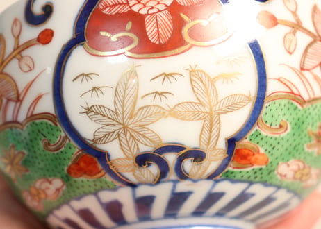 明治前期色絵若松と牡丹図飯茶碗