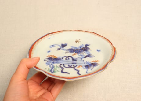 明治前期色絵桐に扇図5寸皿①濃いめ