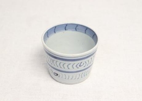 江戸幕末染付横縞に木目文猪口
