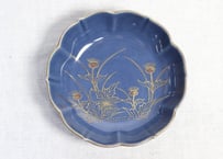 江戸後期瑠璃釉金彩アザミ図六弁なます皿