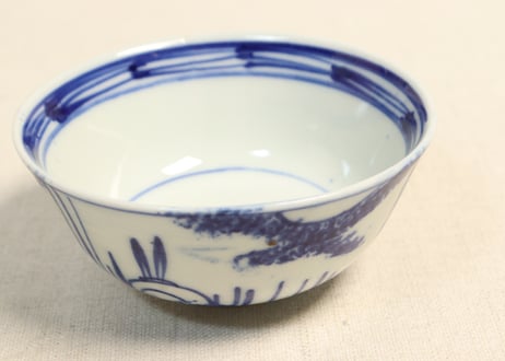 明治前期染付三方に木賊と兎図茶碗