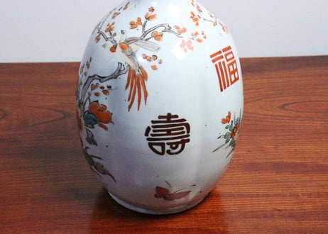 江戸中期色絵花鳥と福寿文字図大徳利