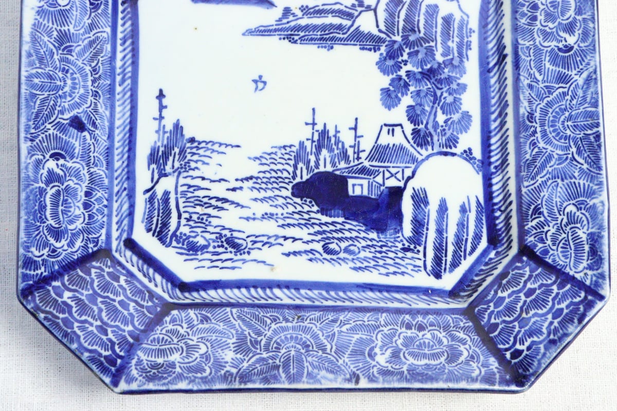 明治前期紙刷山水図角皿 少かたつき | 吉祥寺PukuPuku