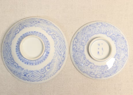 明治後期~大正染付角と唐草図飯茶碗 少フリモノ