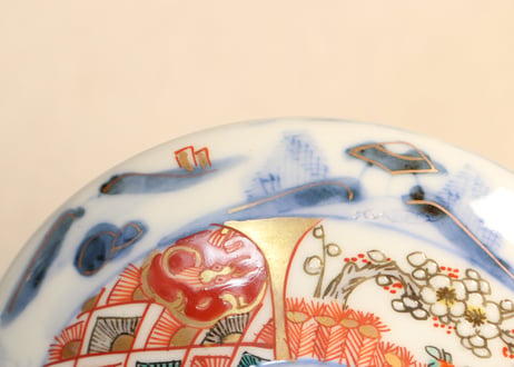 明治前期色絵柴垣に梅と龍図通り物蒸茶碗