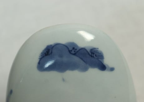 江戸中期色絵山水図舟形皿 小ホツ
