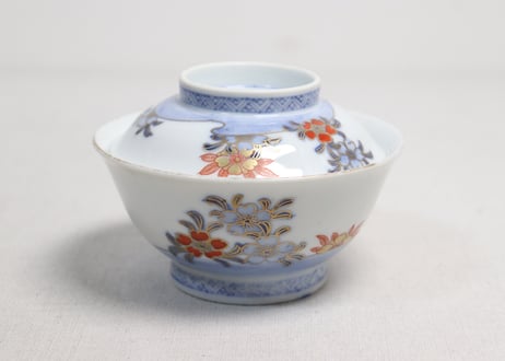 明治前期色絵三方桜図蓋茶碗