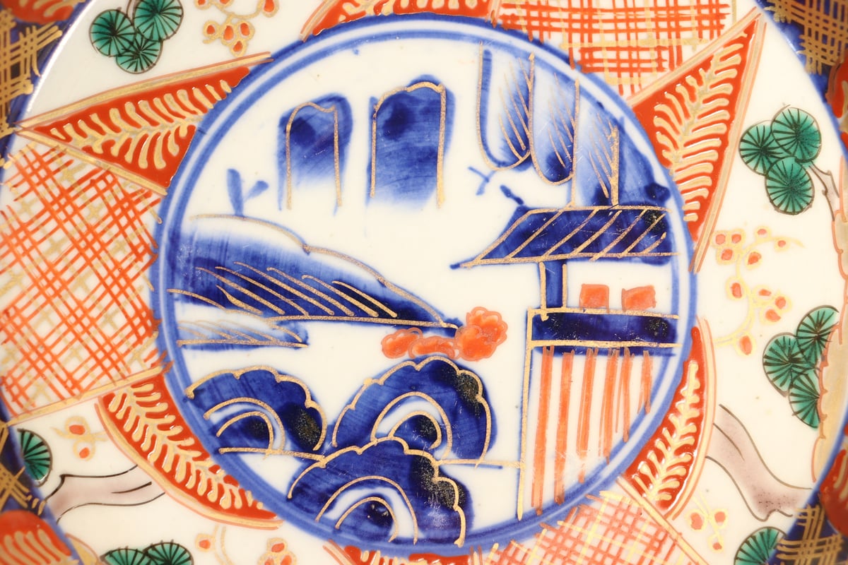 明治前期色絵山水と桐と松梅図縁立ち6寸皿② 少かたつき | 吉祥寺PukuPuku